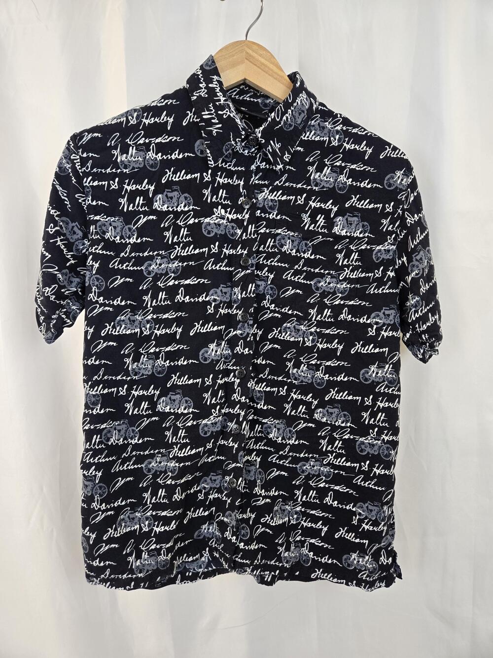 Harley-Davidson Shirt Mens Large Black Motorcycle Print Button Up Rayon Graphic